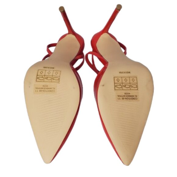 Anne Michelle Red Pointed Toe Ankle Strap Stiletto Heel with Rhinestone Heart . - Picture 5 of 5